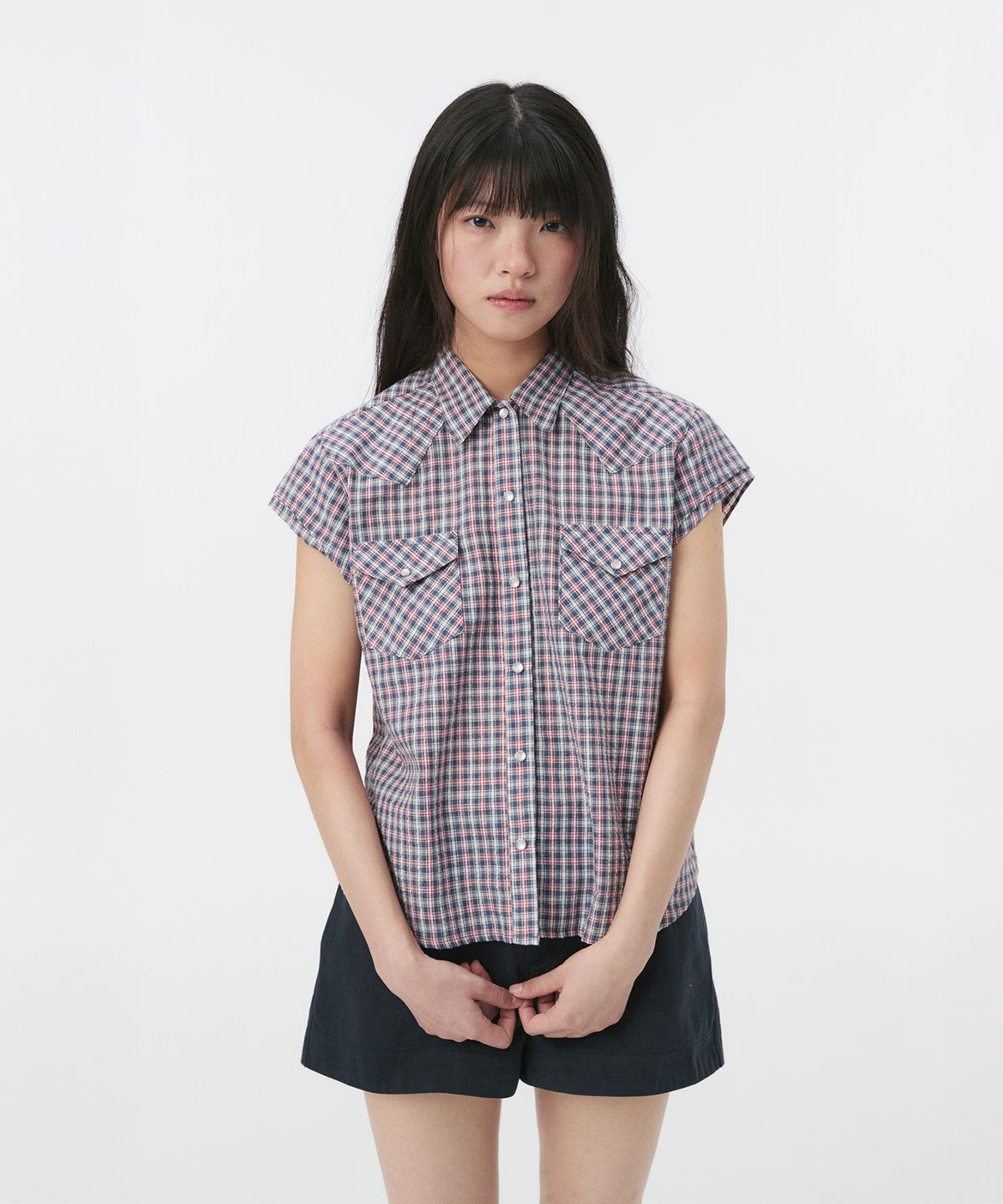 오헤시오(OHESHIO) LAYERED WESTERN CHECK SHIRT, NAVY
