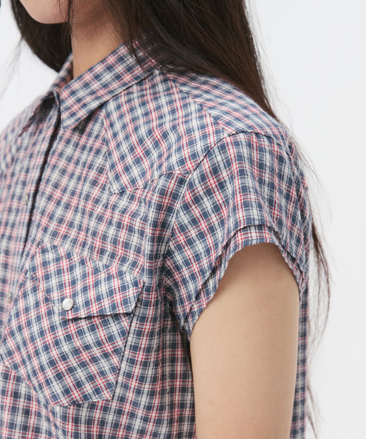 오헤시오(OHESHIO) LAYERED WESTERN CHECK SHIRT, NAVY