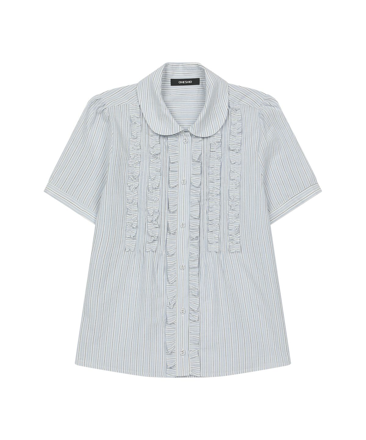 오헤시오(OHESHIO) ROUND COLLAR FRILL BLOUSE, STRIPE