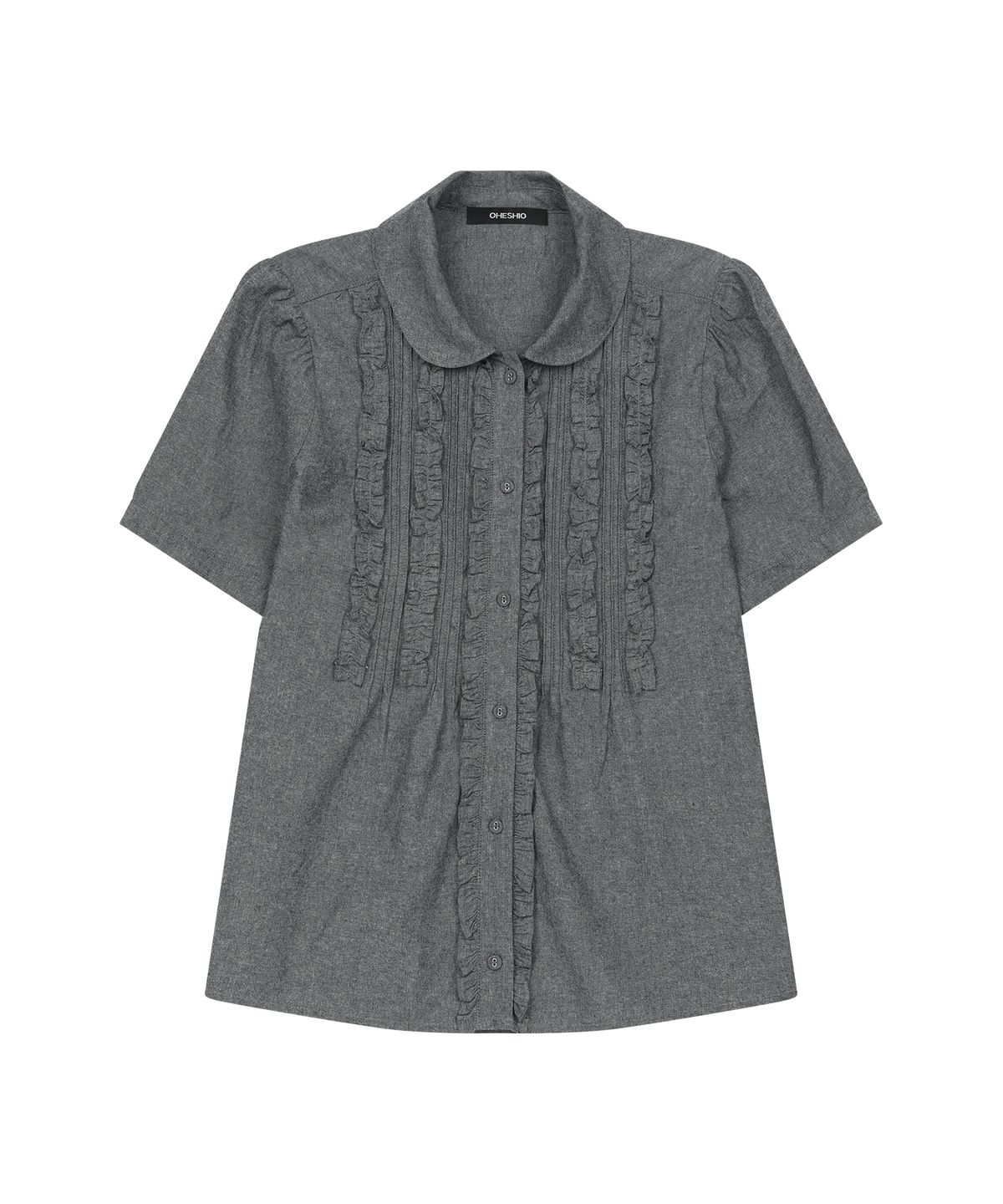 오헤시오(OHESHIO) ROUND COLLAR FRILL BLOUSE, DENIM