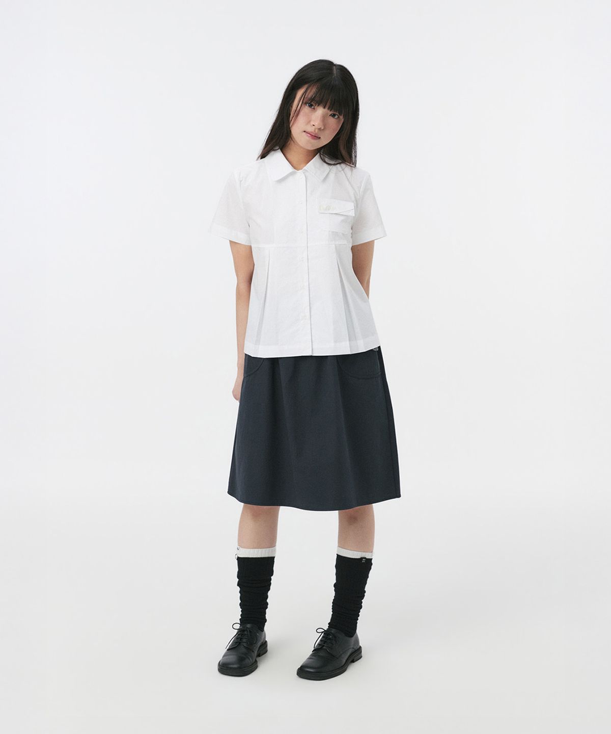 오헤시오(OHESHIO) A-LINE PLEATED POCKET SHIRT, WHITE