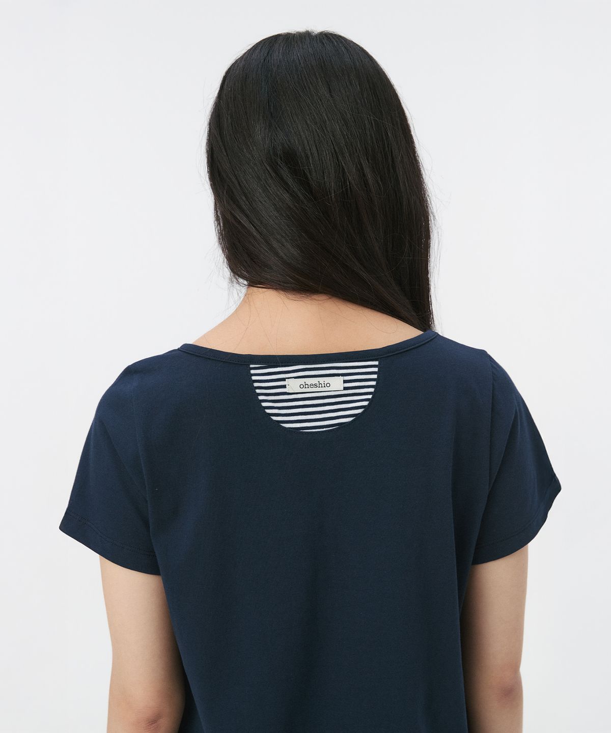 오헤시오(OHESHIO) FRILL JERSEY T-SHIRT, NAVY