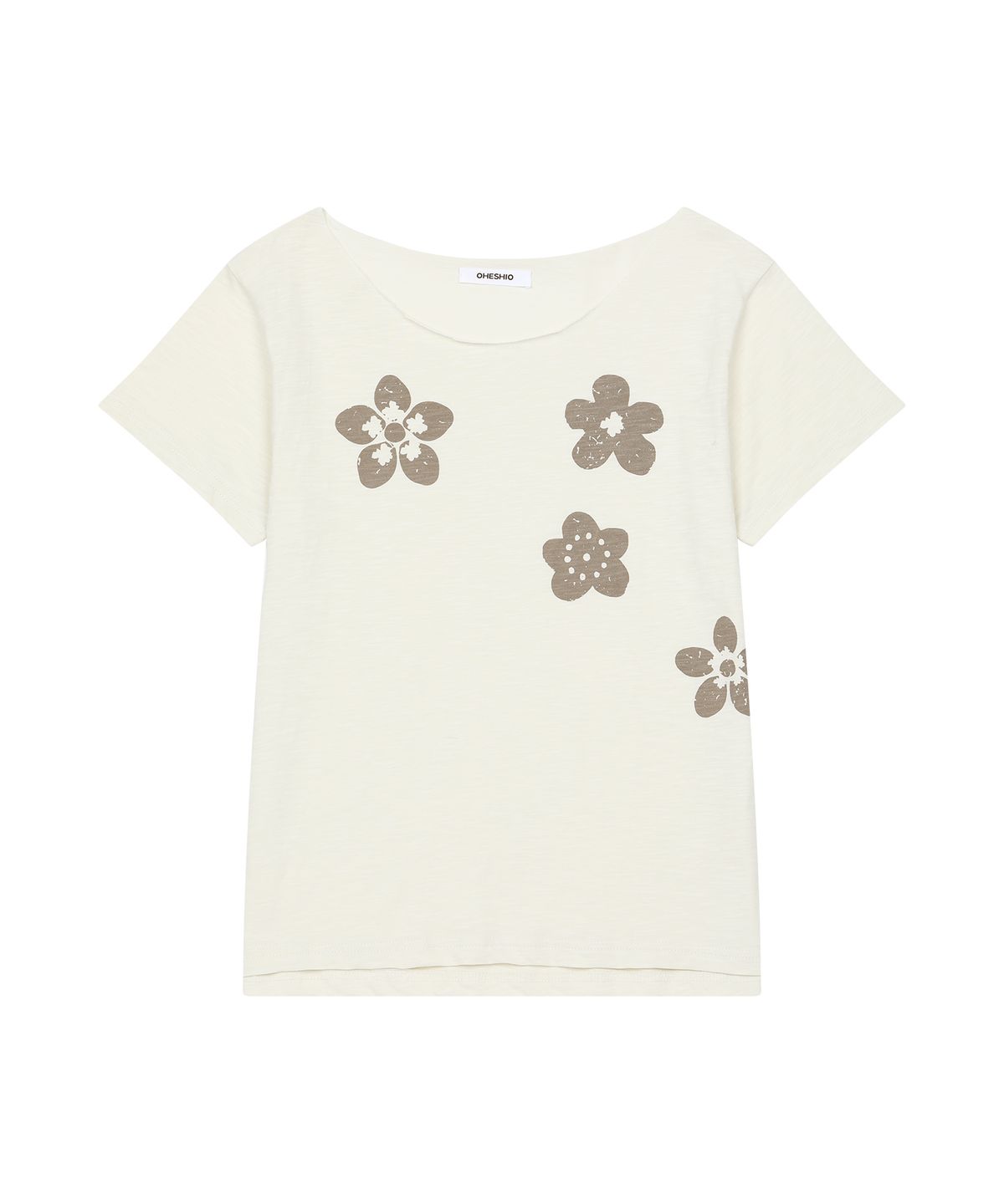 오헤시오(OHESHIO) VINTAGE FLOWER SCOOP NECK T-SHIRT, BEIGE