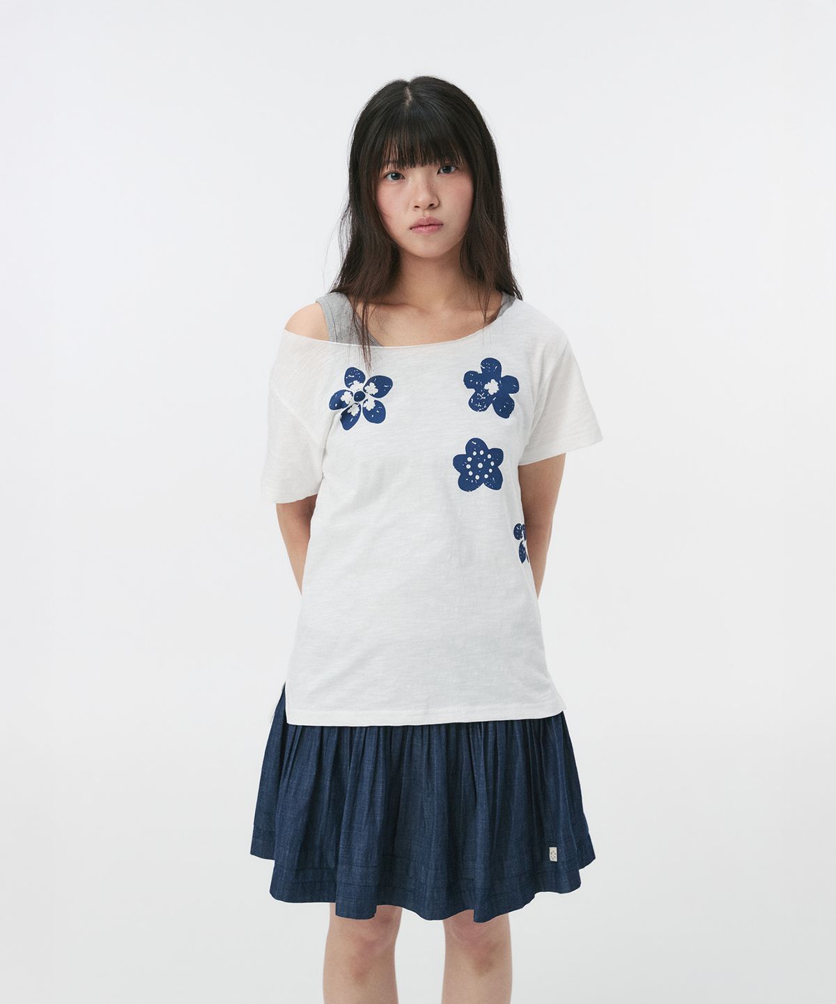 오헤시오(OHESHIO) VINTAGE FLOWER SCOOP NECK T-SHIRT, WHITE