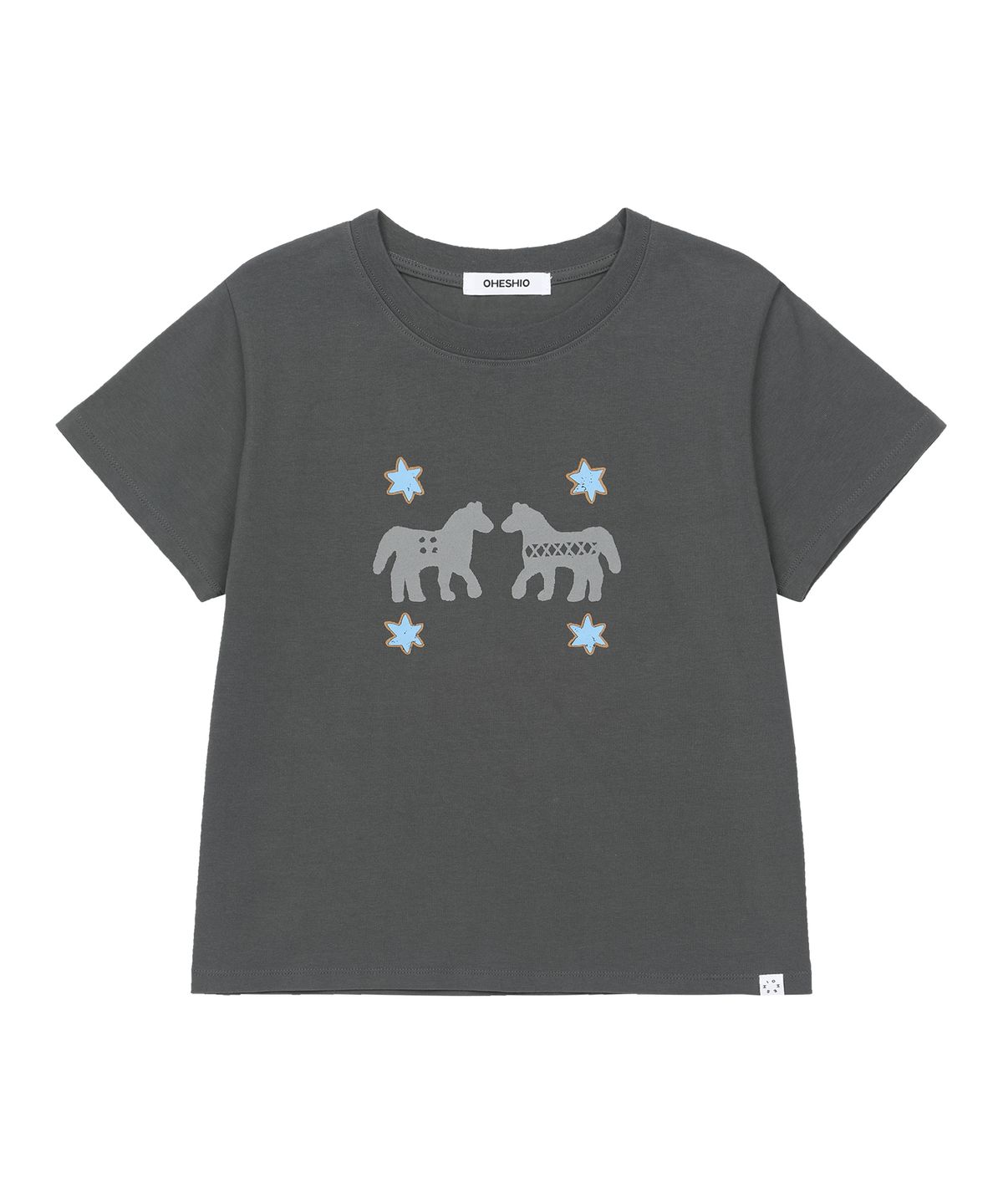 오헤시오(OHESHIO) TWIN PONY CROP T-SHIRT, CHARCOAL