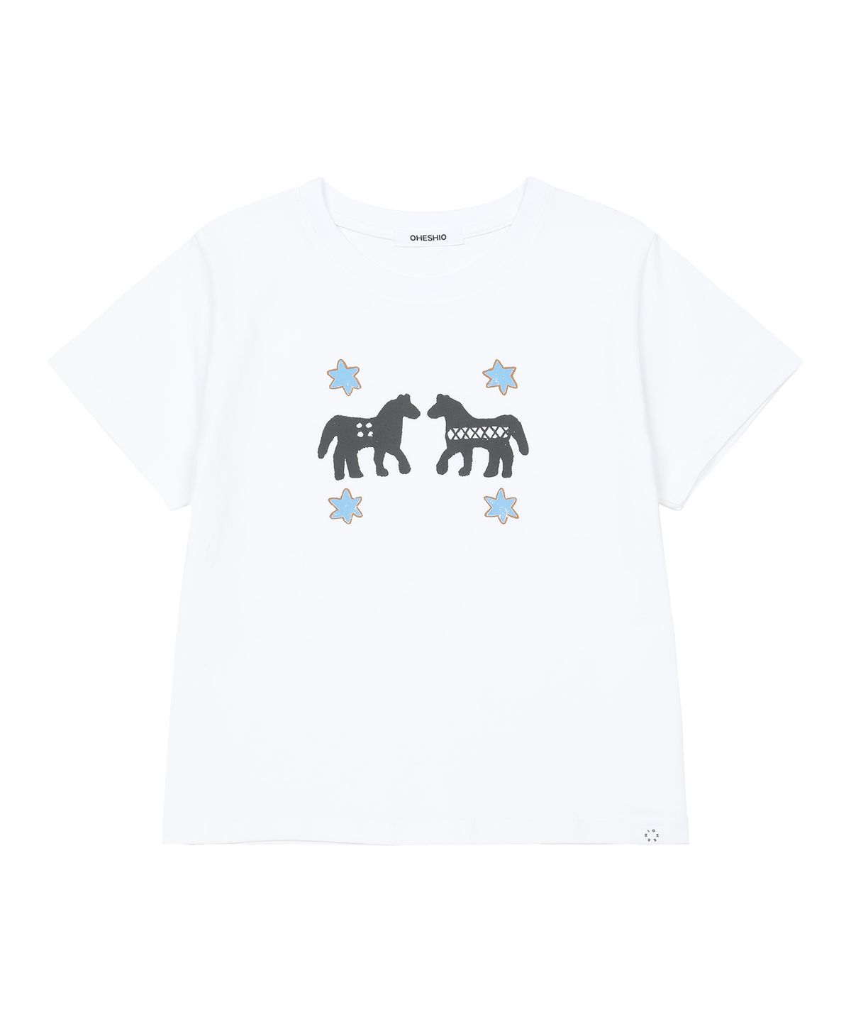 오헤시오(OHESHIO) TWIN PONY CROP T-SHIRT, WHITE