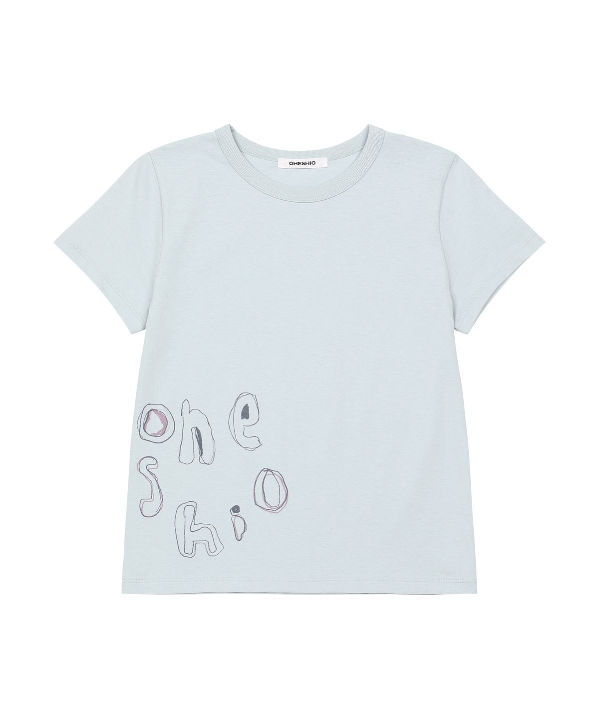 오헤시오(OHESHIO) CRAYON LOGO GRAPHIC T-SHIRT, SKY BLUE