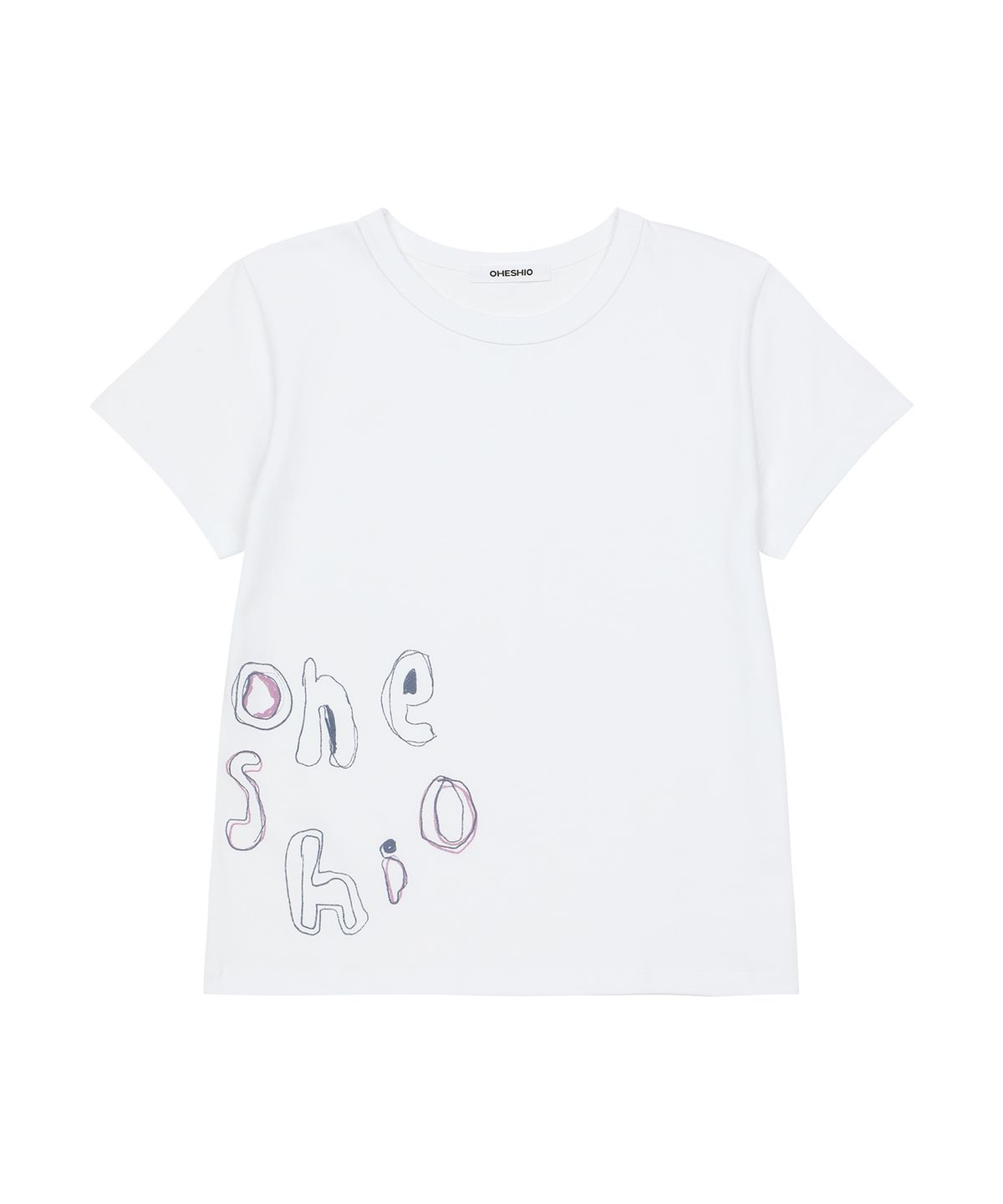 오헤시오(OHESHIO) CRAYON LOGO GRAPHIC T-SHIRT, WHITE