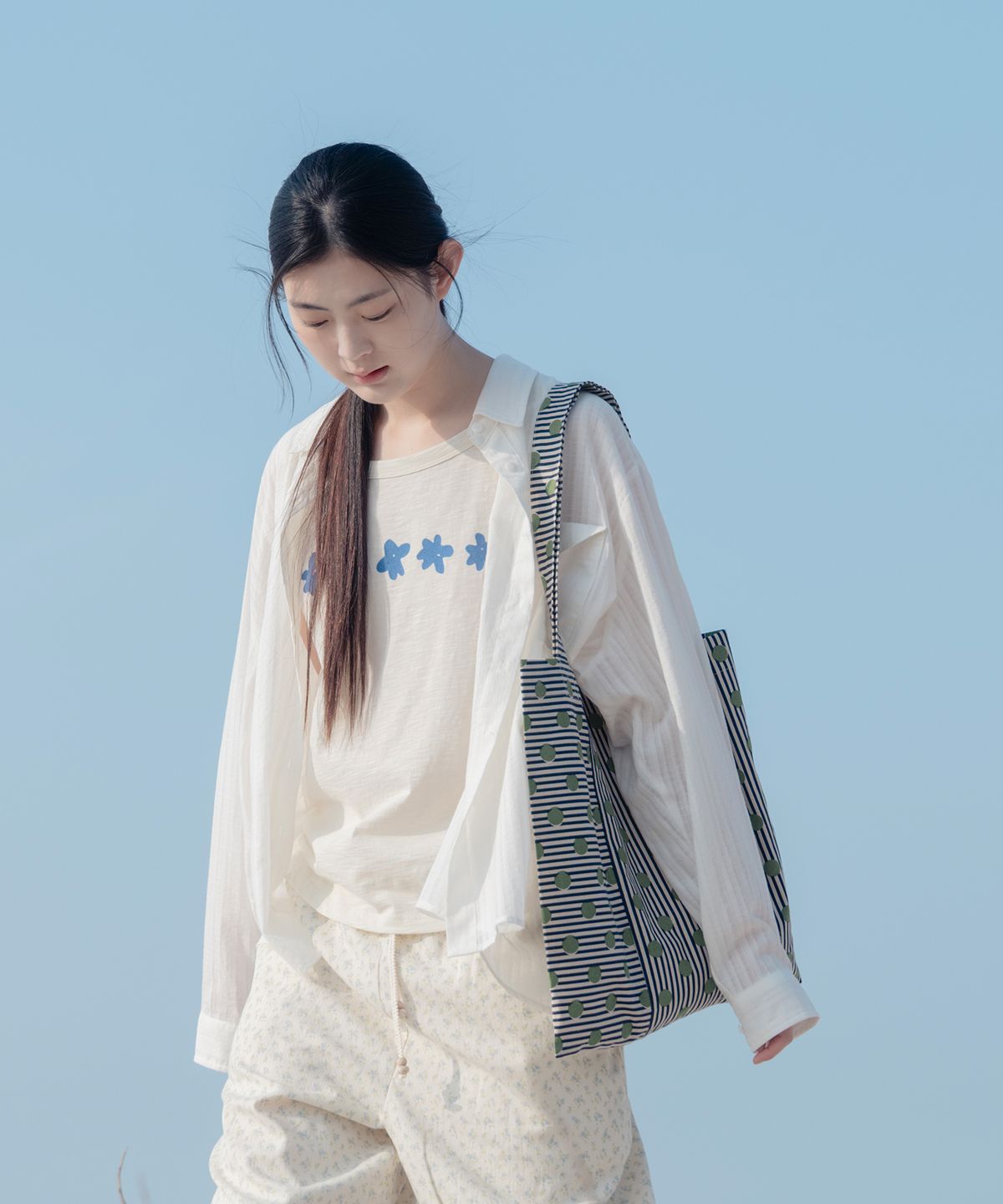 오헤시오(OHESHIO) SHEER OVERFIT COTTON SHIRT, WHITE