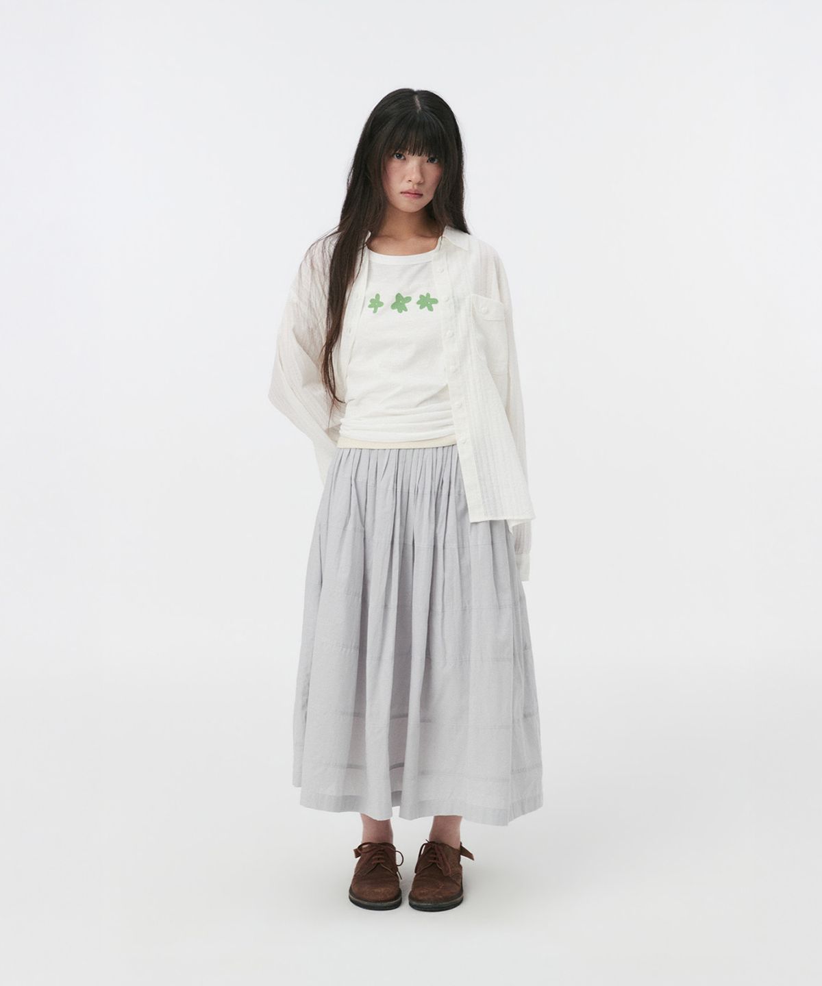 오헤시오(OHESHIO) SHEER OVERFIT COTTON SHIRT, WHITE