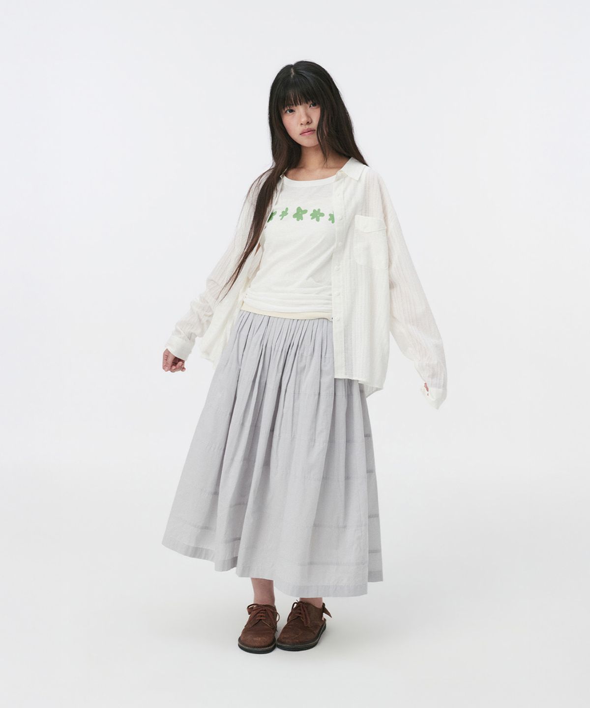 오헤시오(OHESHIO) SHEER OVERFIT COTTON SHIRT, WHITE