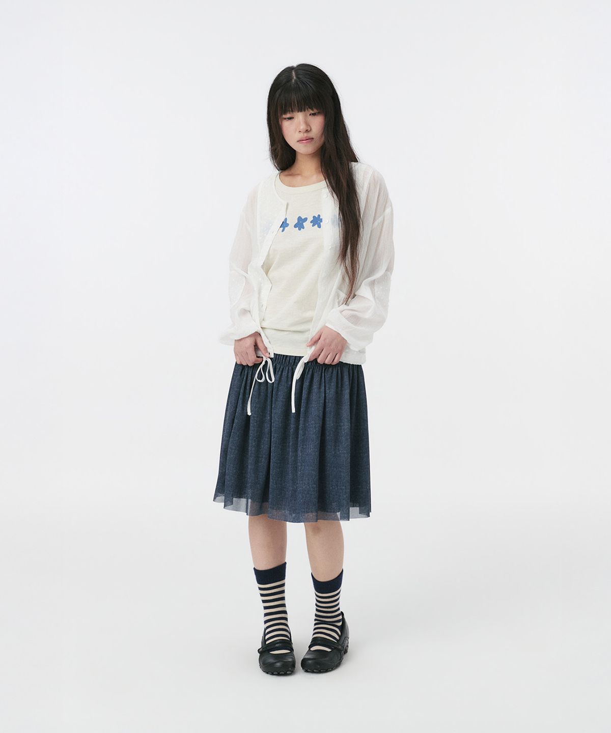 오헤시오(OHESHIO) DOT PATCHWORK BLOUSE, WHITE