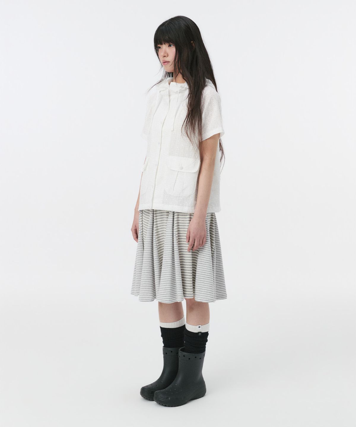 오헤시오(OHESHIO) PUNCHING HOODED HALF JUMPER, WHITE