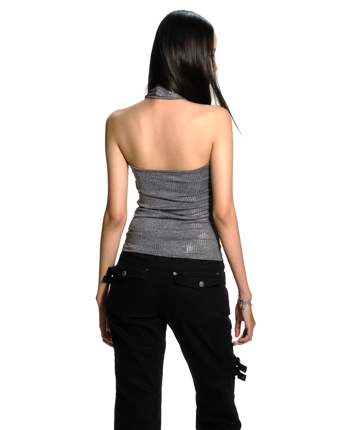 이양(EYANG) METALIC HALTER RING TOP CHARCOAL