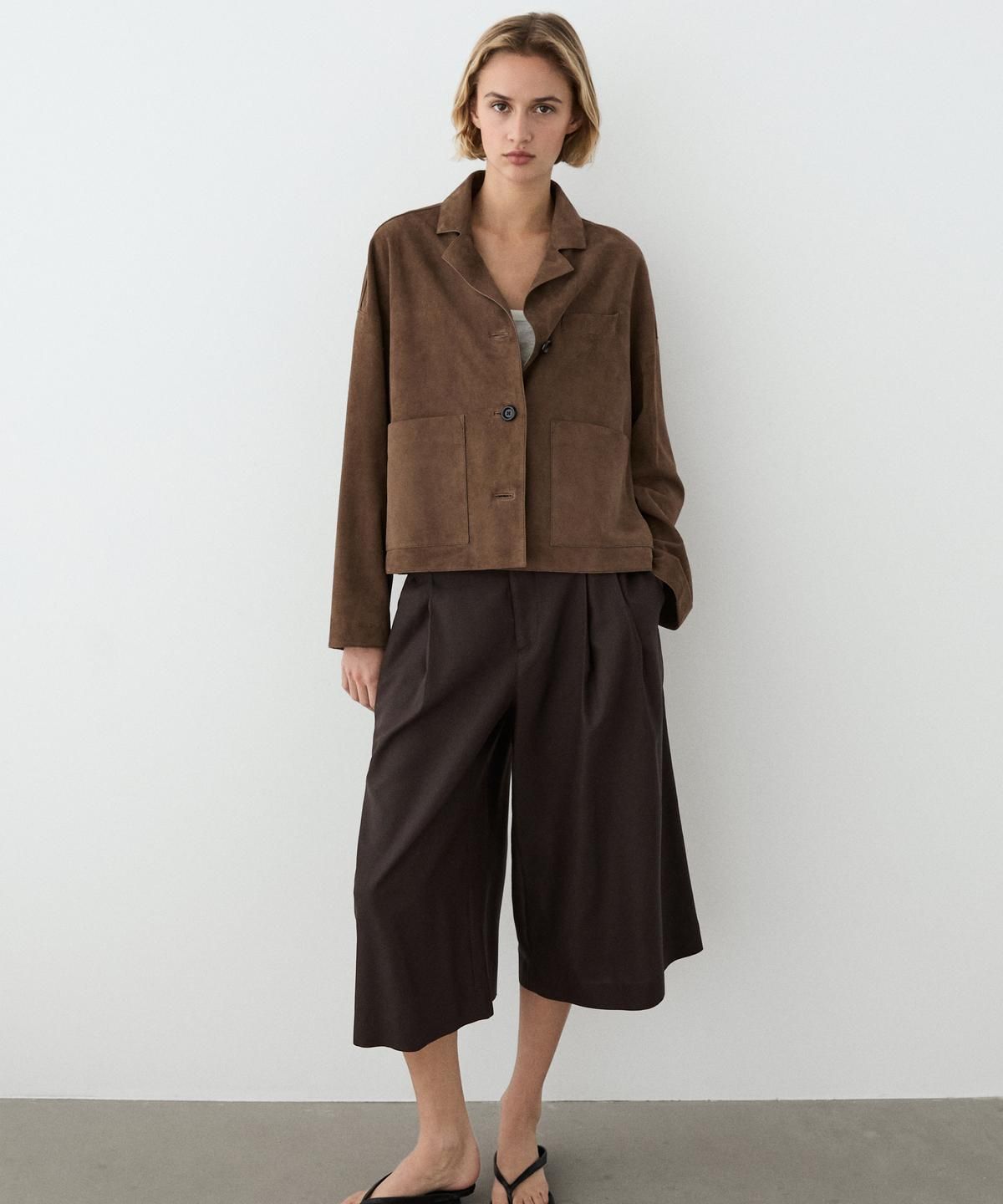 마시모두띠(MASSIMO DUTTI) 플리츠 스웨이드 레더 봄버 자켓