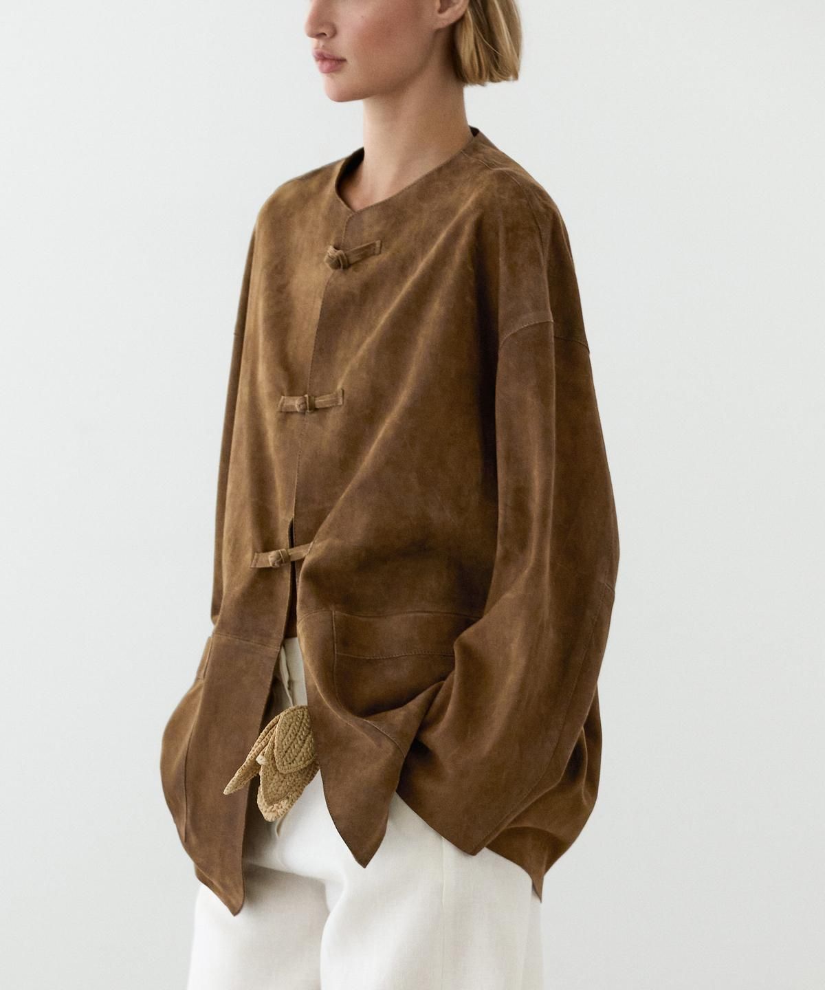 마시모두띠(MASSIMO DUTTI) 스웨이드 레더 스탠드 칼라 자켓