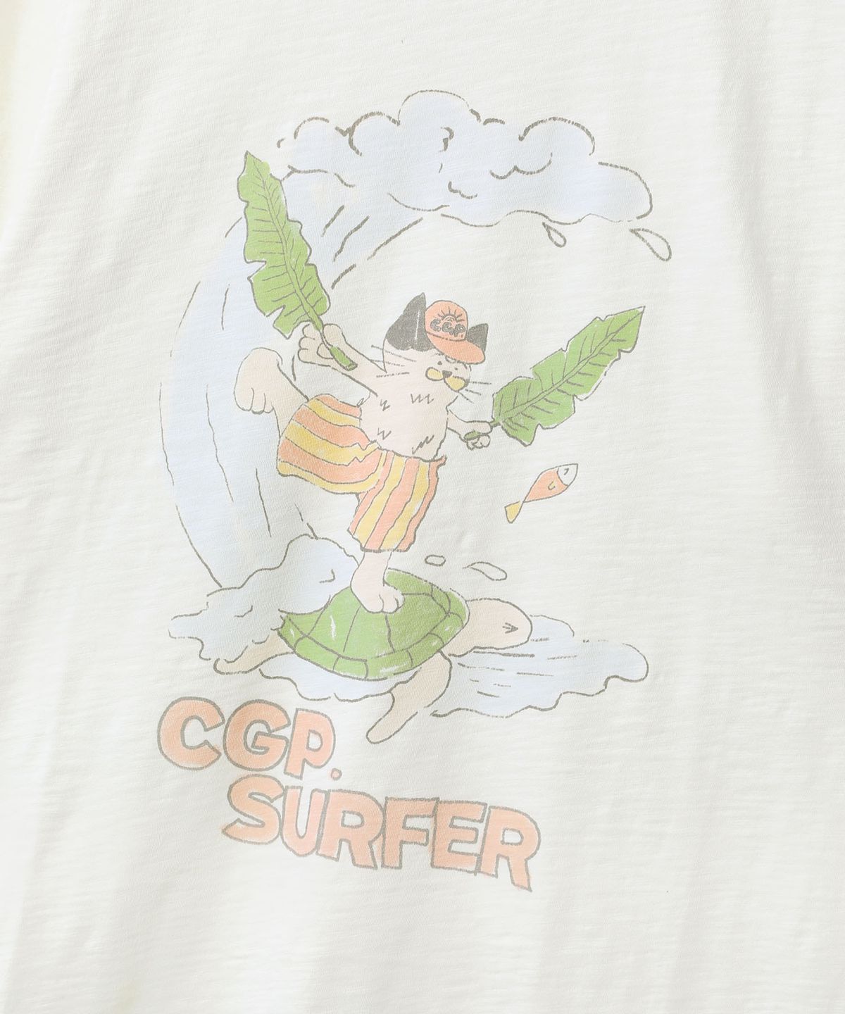 코드그라피(CGP) 거북이와 고양이 링거 반소매 티셔츠-크림