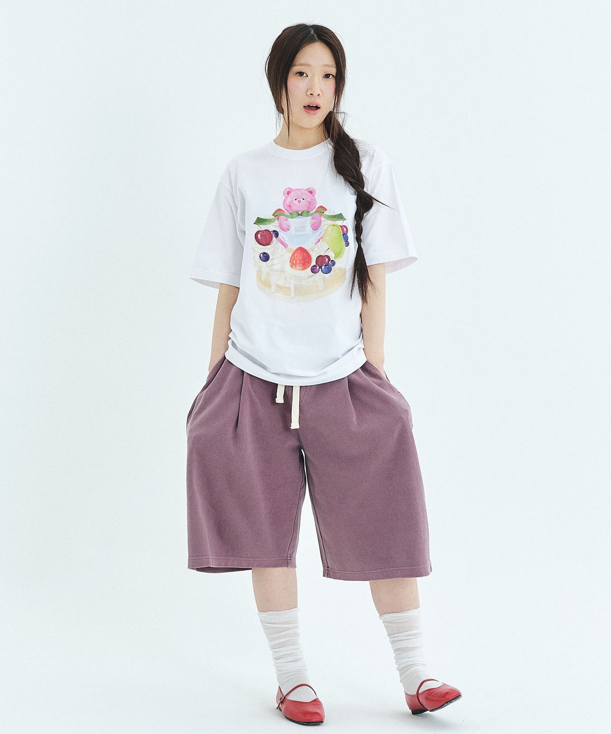 코드그라피(CGP) (우먼) 케이크 코곰이 반소매 티셔츠-화이트