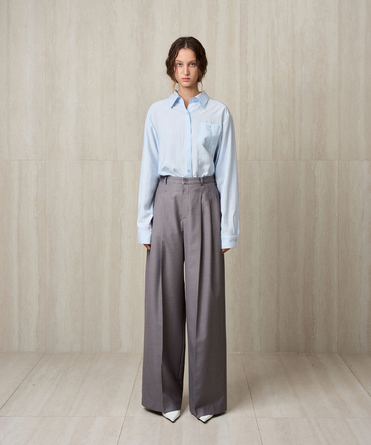 리이(RE RHEE) PLEATED WIDE TROUSERS GRAY