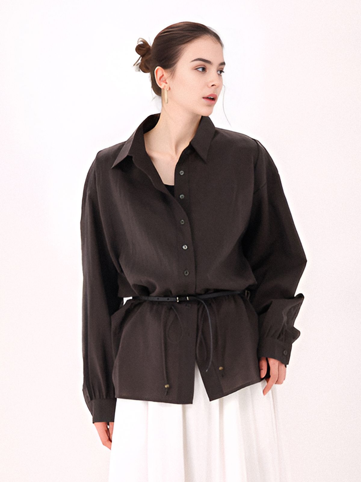 아쿠드(ACUD) Sheer String Shirt _Brown