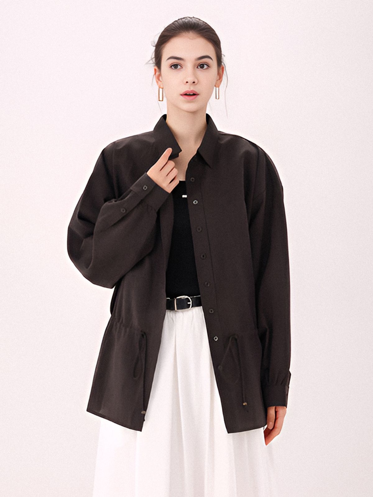아쿠드(ACUD) Sheer String Shirt _Brown