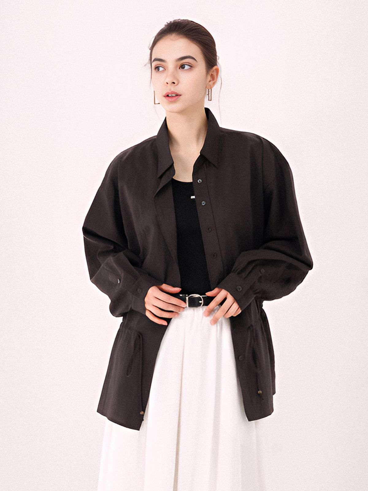 아쿠드(ACUD) Sheer String Shirt _Brown