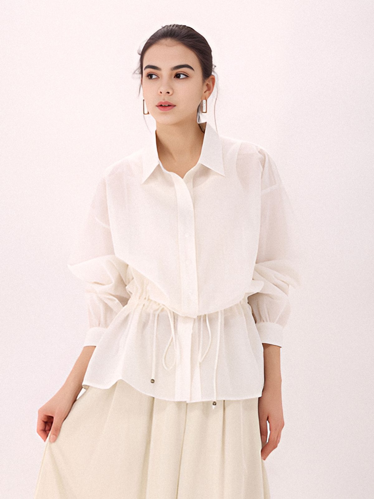아쿠드(ACUD) Sheer String Shirt _Ivory
