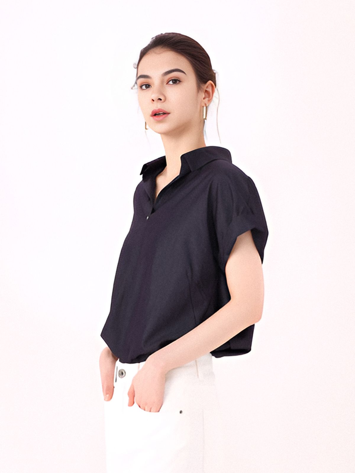 아쿠드(ACUD) Half Sleeve Glossy Blouse _Denim