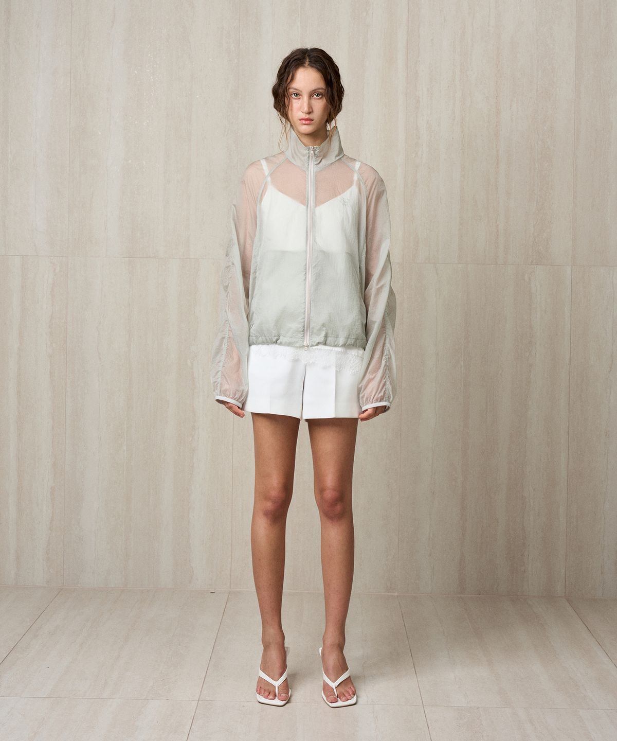 리이(RE RHEE) SHEER WINDBREAKER JACKET SEASALT