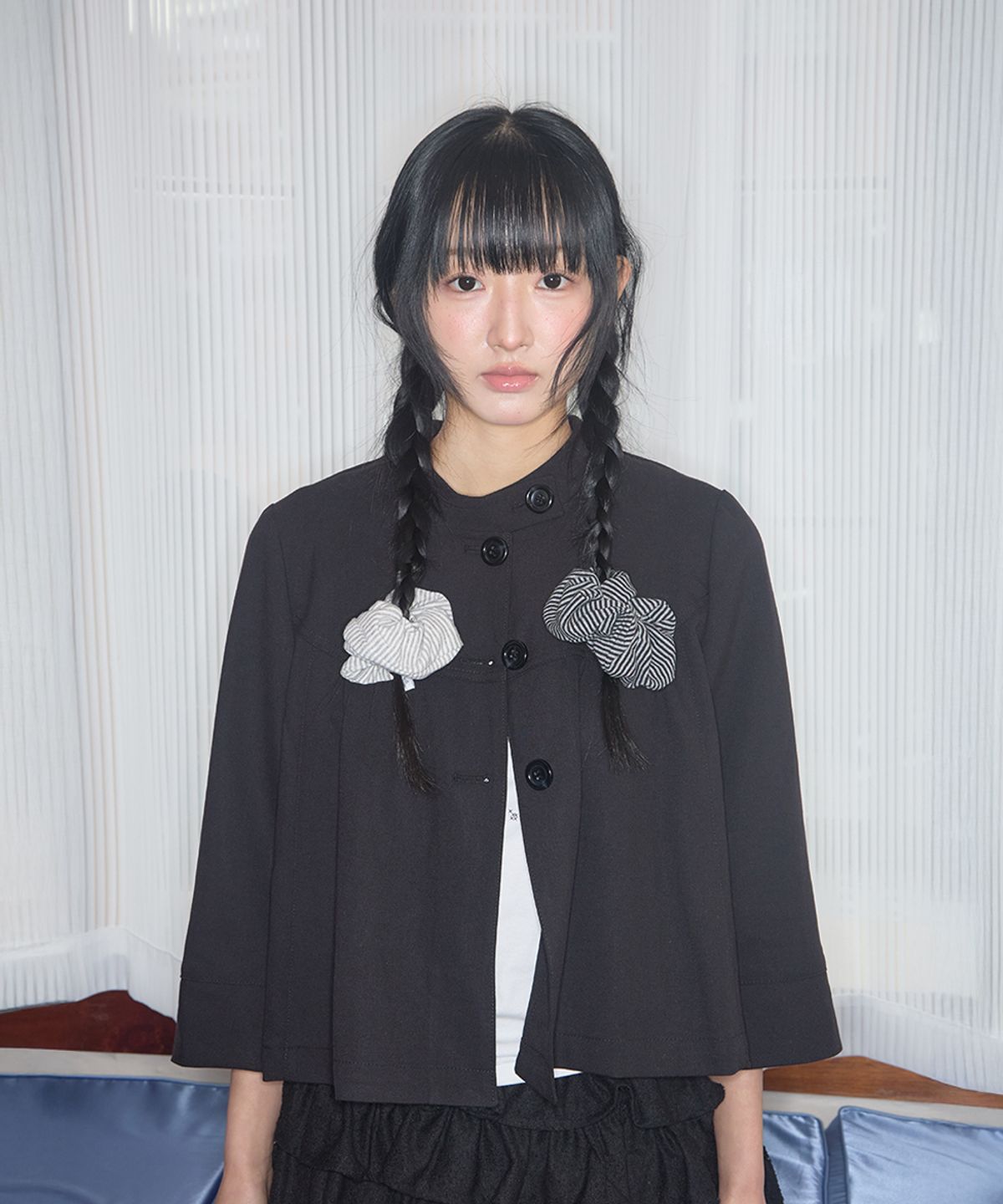 키이비(KIIBI) cozy stripe scrunchie charcoal