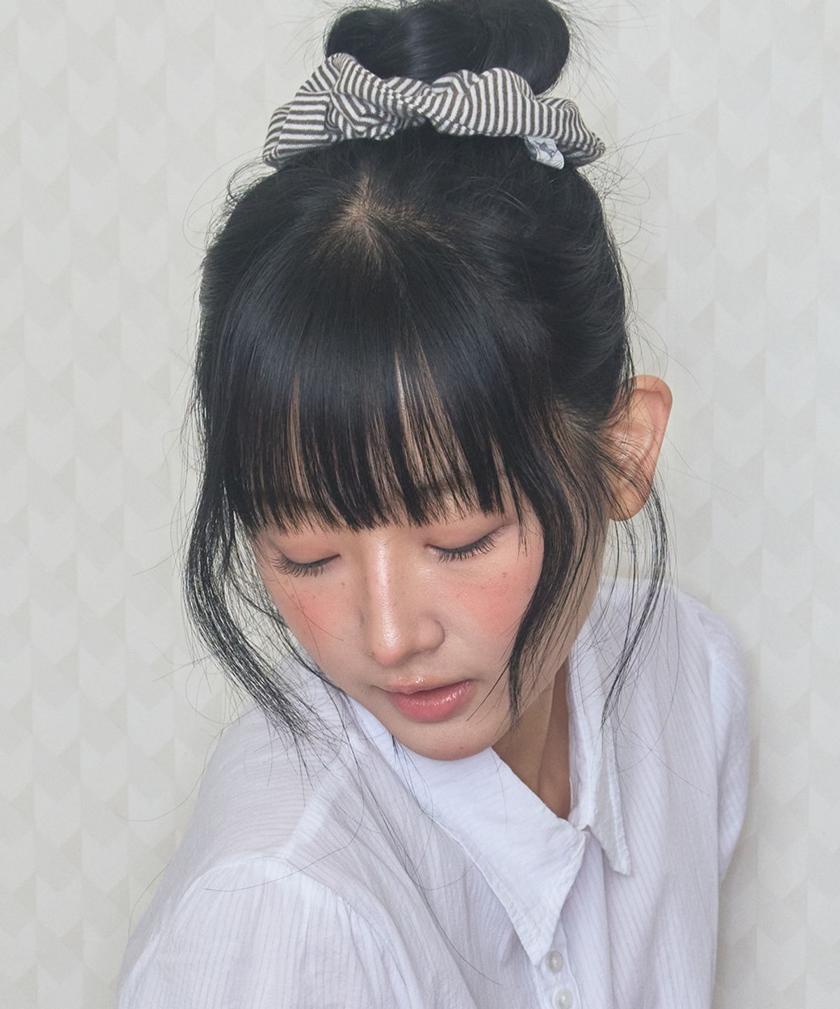 키이비(KIIBI) cozy stripe scrunchie brown