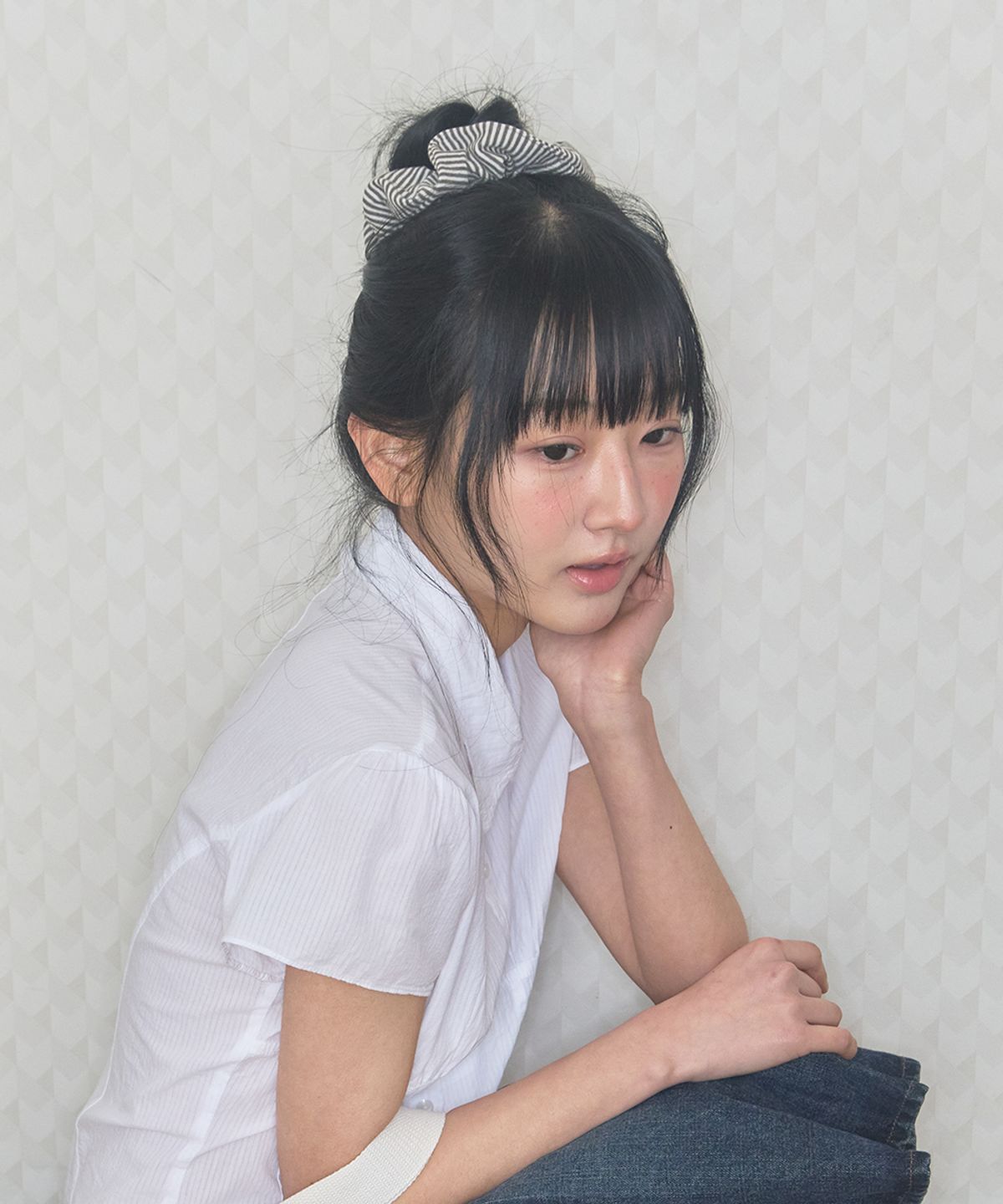 키이비(KIIBI) cozy stripe scrunchie brown