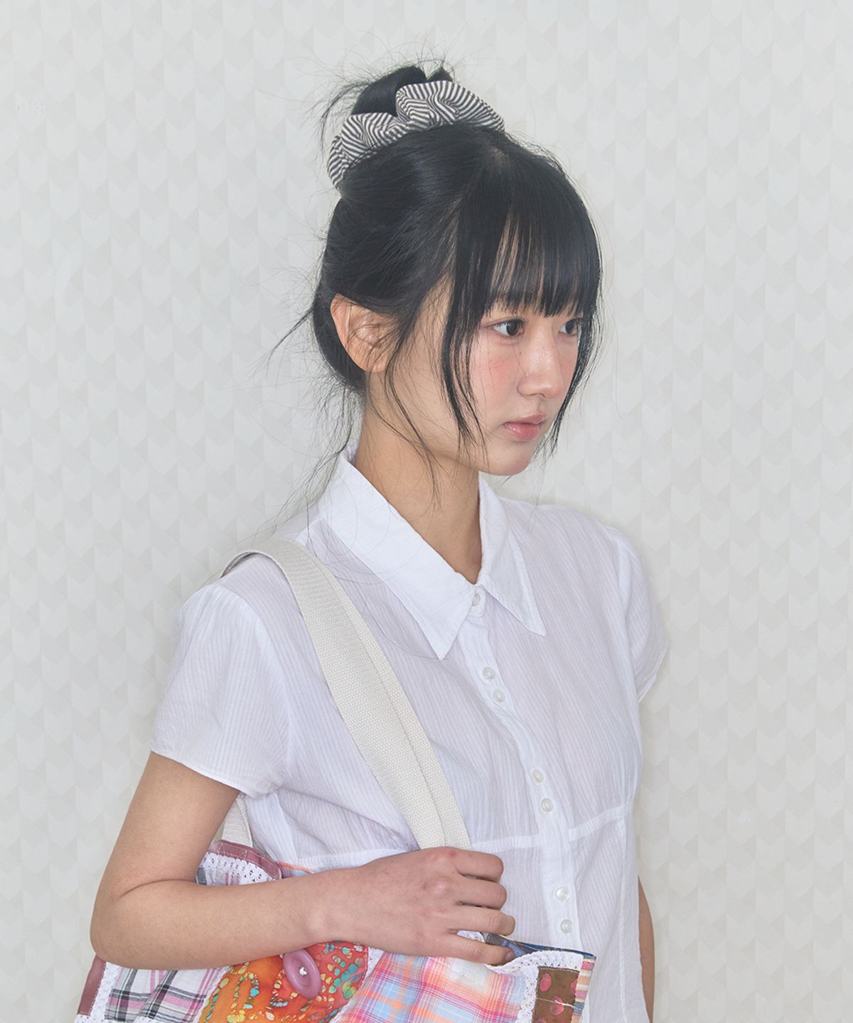 키이비(KIIBI) cozy stripe scrunchie brown