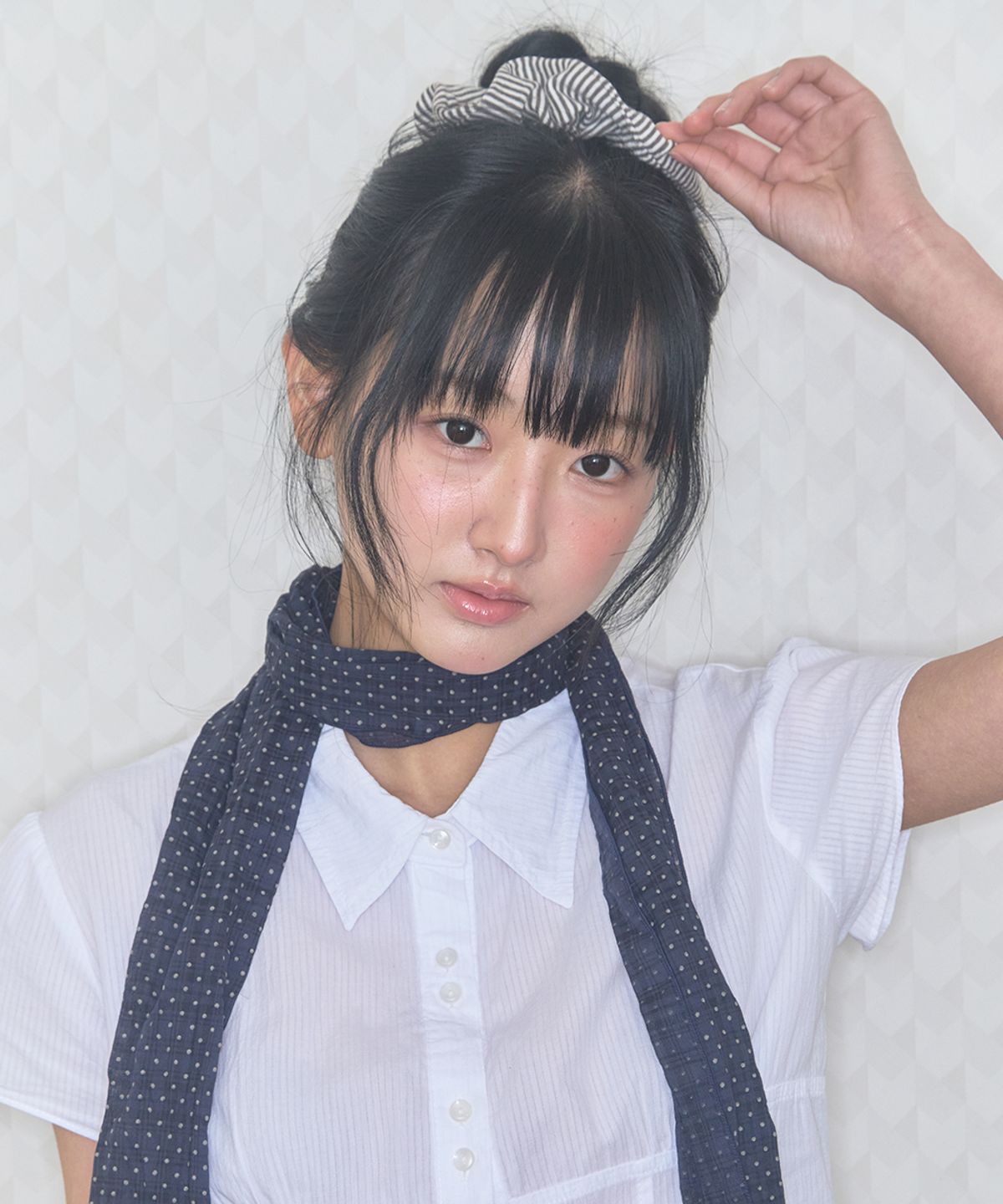 키이비(KIIBI) cozy stripe scrunchie brown