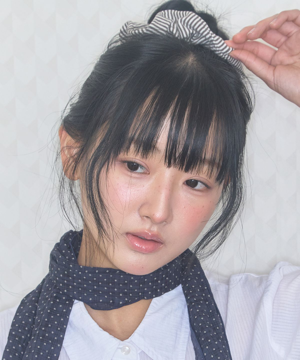 키이비(KIIBI) cozy stripe scrunchie brown