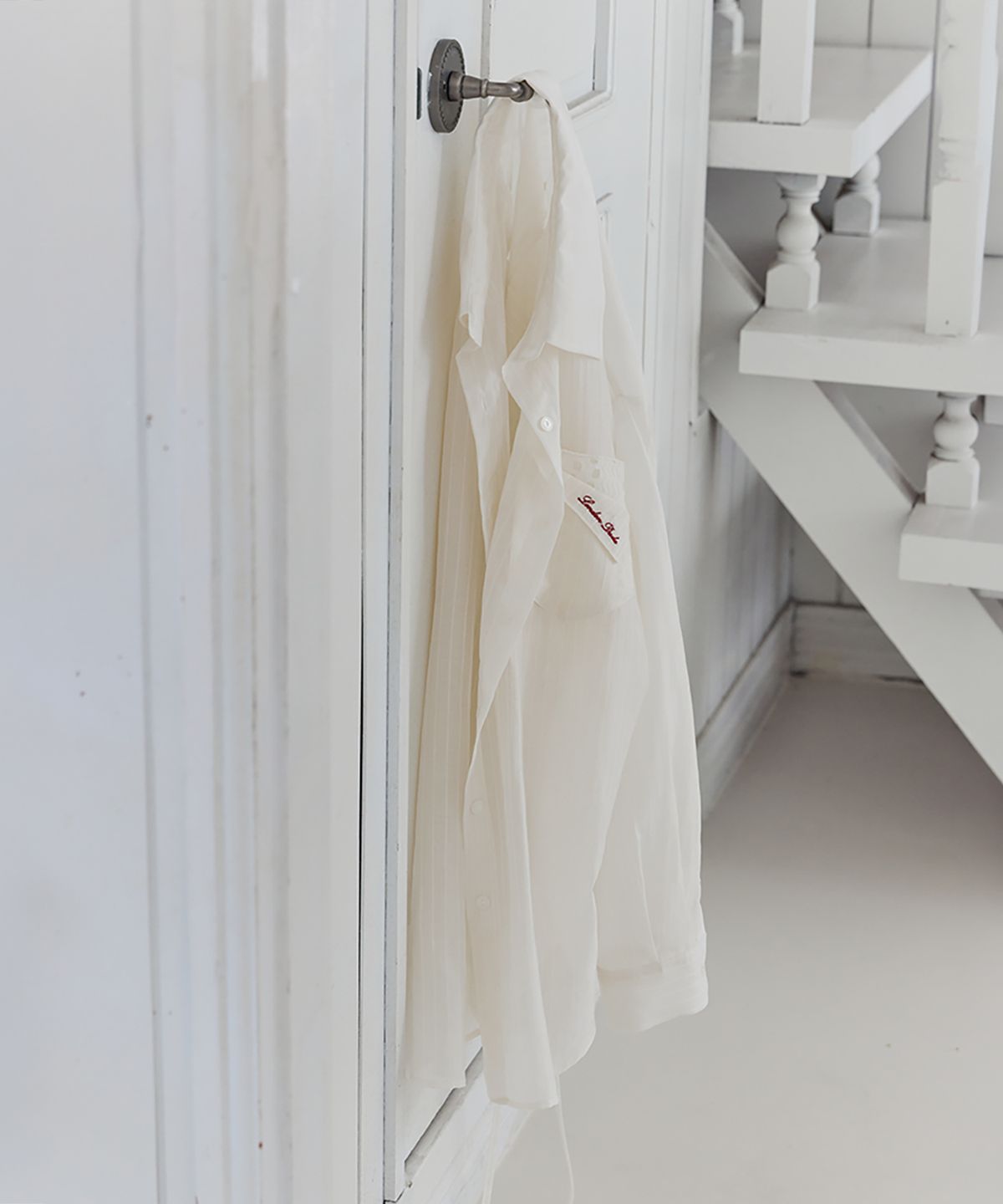 런던다다(LONDONDADA) Lace Tencel Stripe Shirt, IVORY