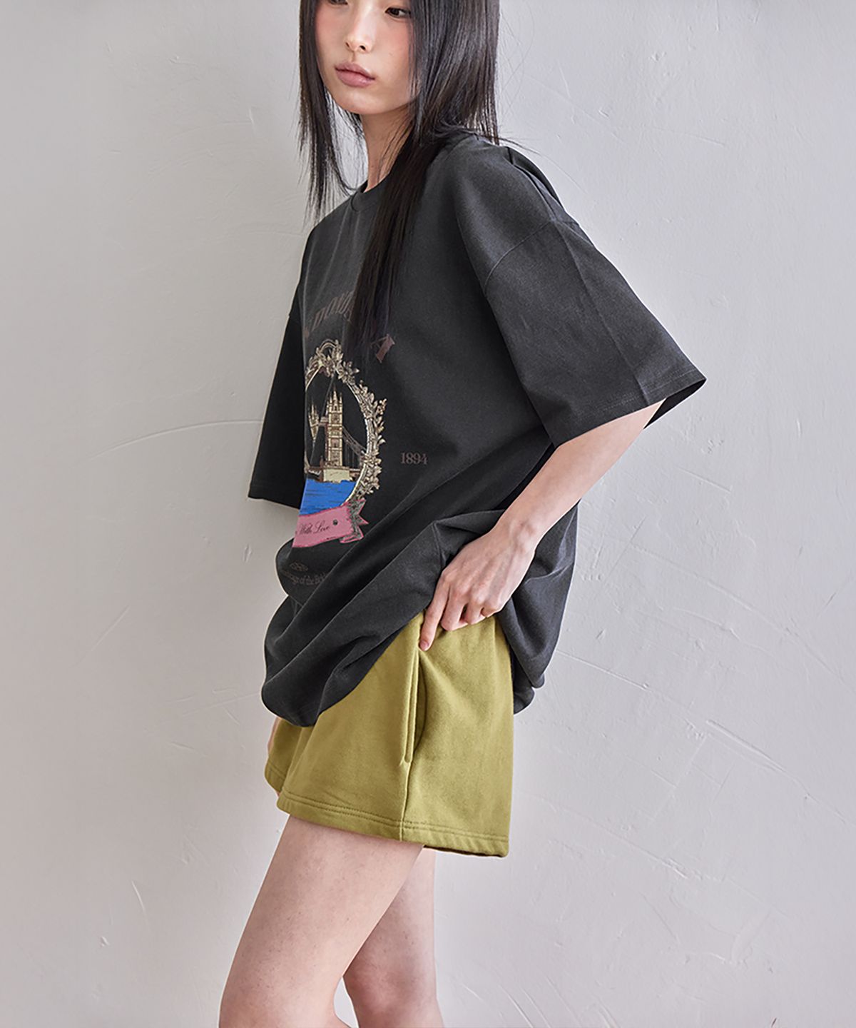 런던다다(LONDONDADA) London-bridge Oversized T-shirt, PIGMENT CHARCOAL