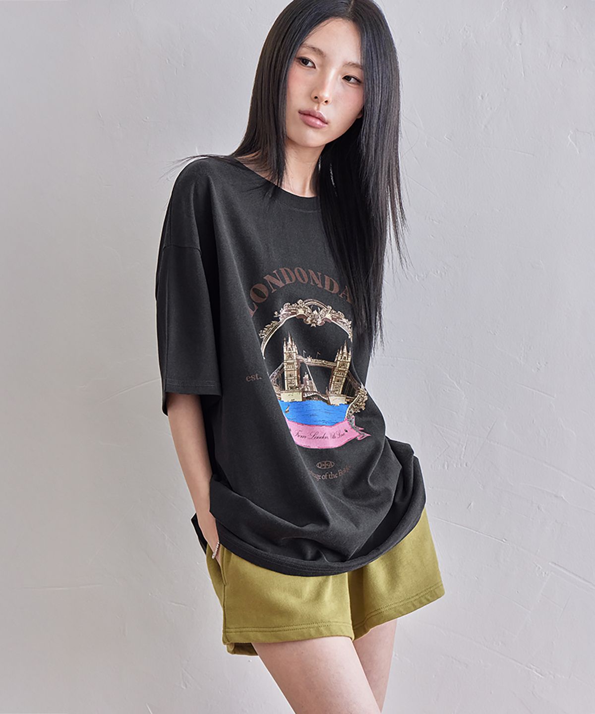 런던다다(LONDONDADA) London-bridge Oversized T-shirt, PIGMENT CHARCOAL