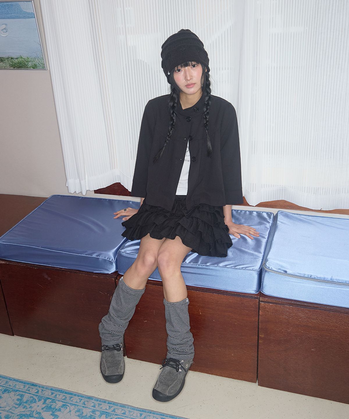 키이비(KIIBI) cozy stripe leg warmer charcoal