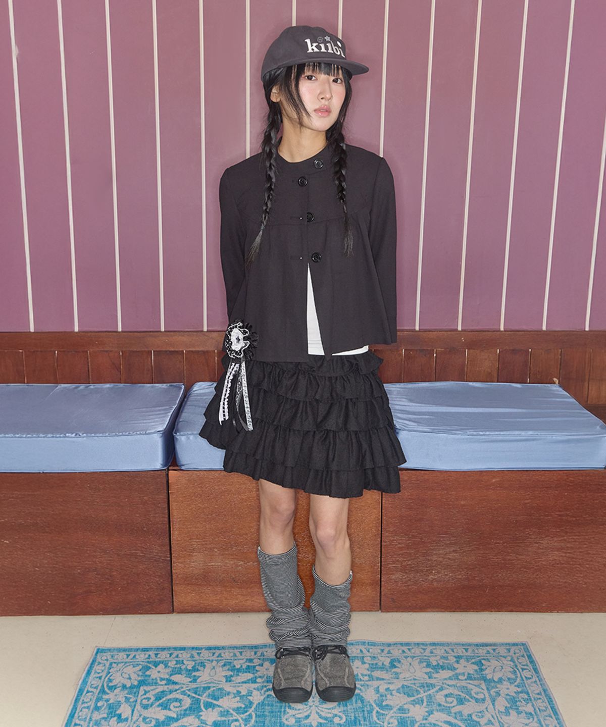 키이비(KIIBI) cozy stripe leg warmer charcoal