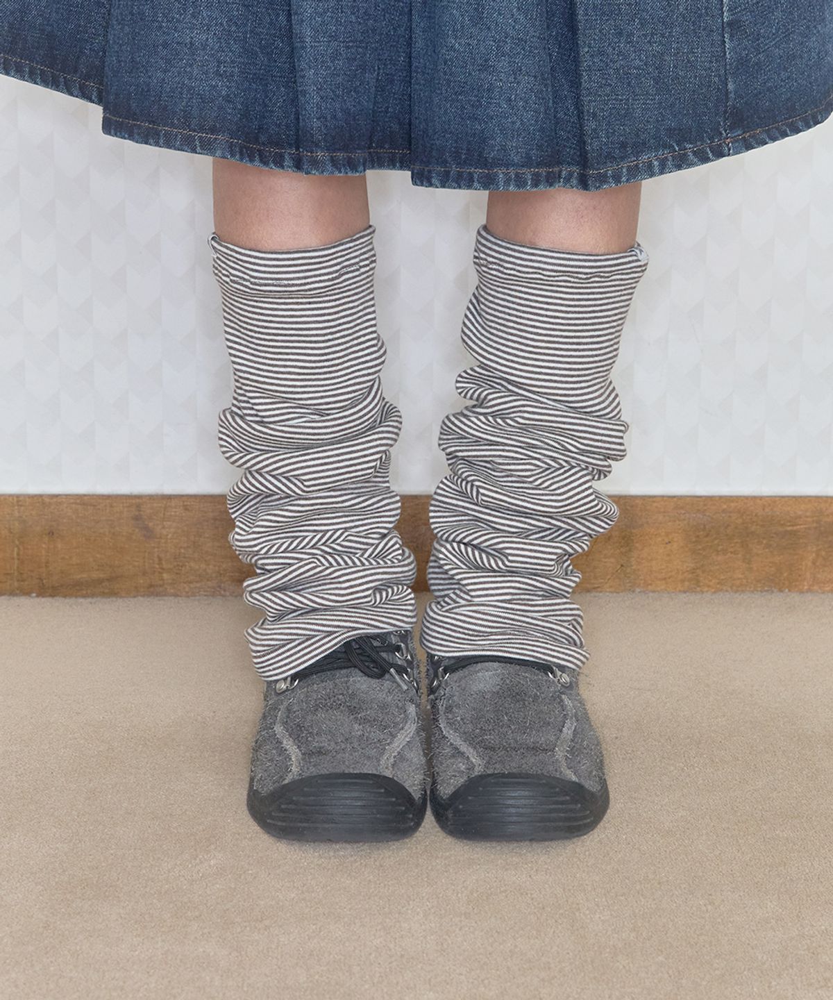 키이비(KIIBI) cozy stripe leg warmer brown