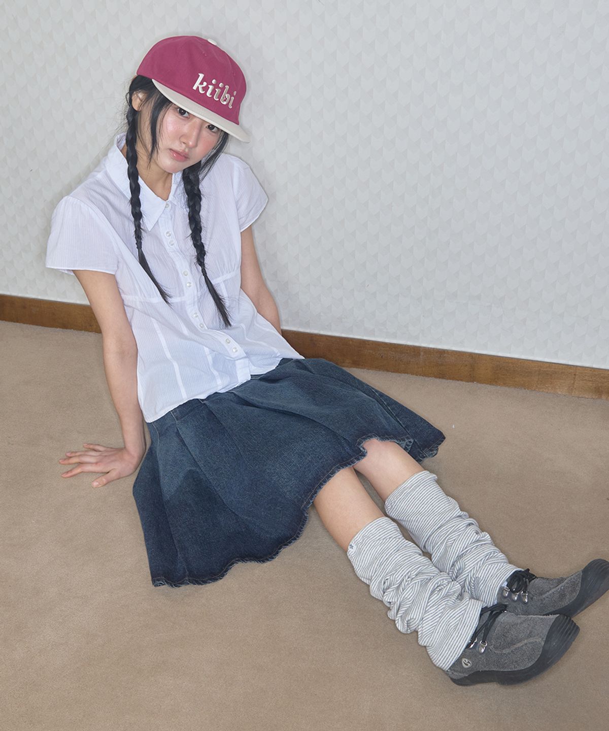 키이비(KIIBI) cozy stripe leg warmer light grey