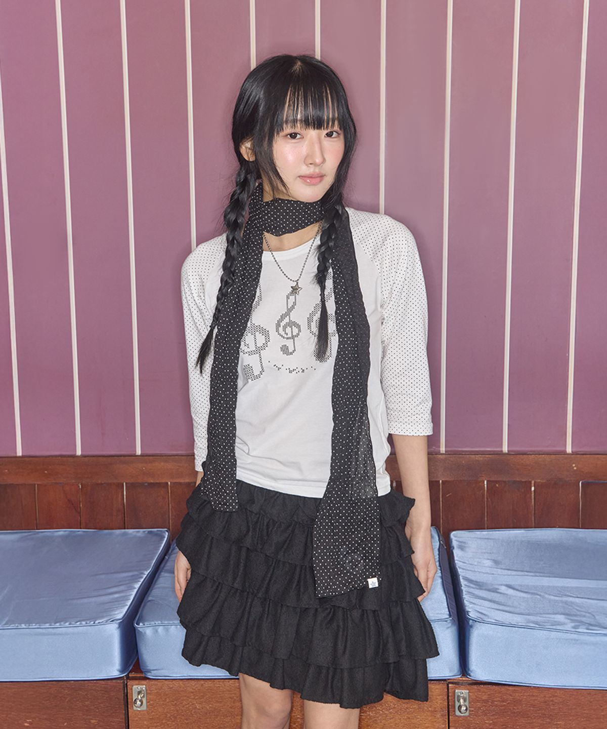 키이비(KIIBI) vintage dot scarf black