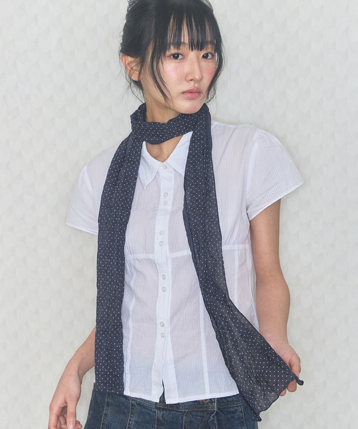 키이비(KIIBI) vintage dot scarf navy