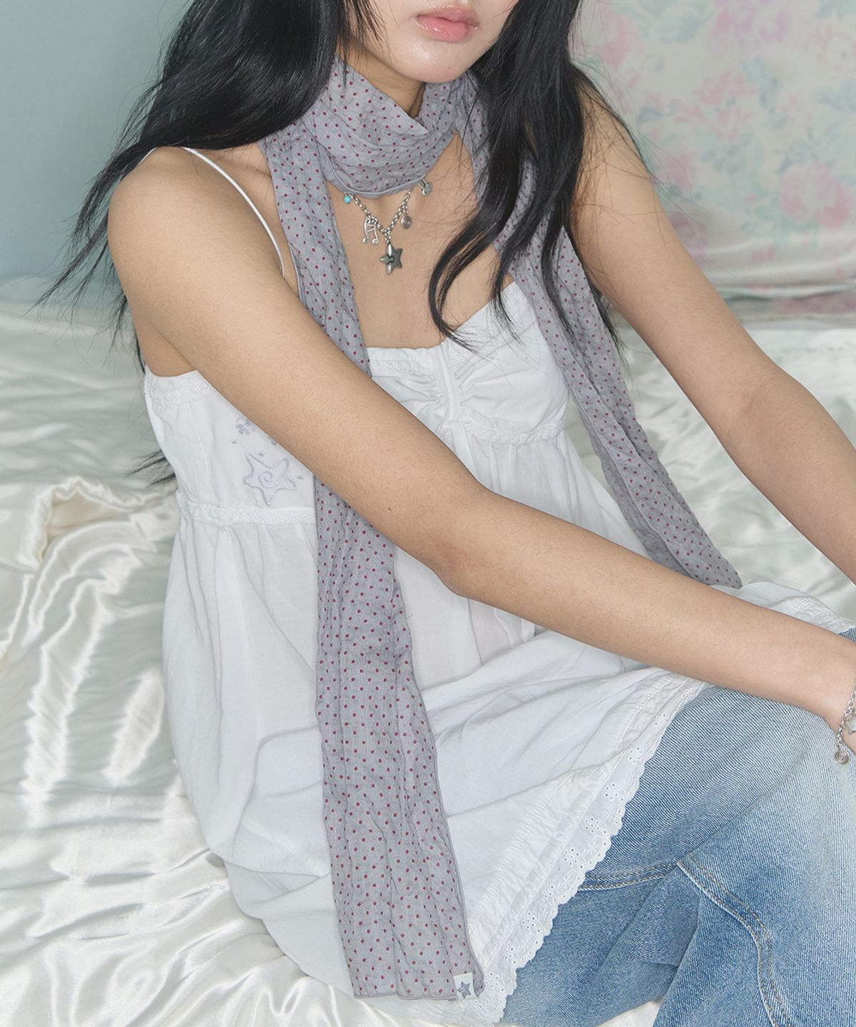 키이비(KIIBI) vintage dot scarf grey