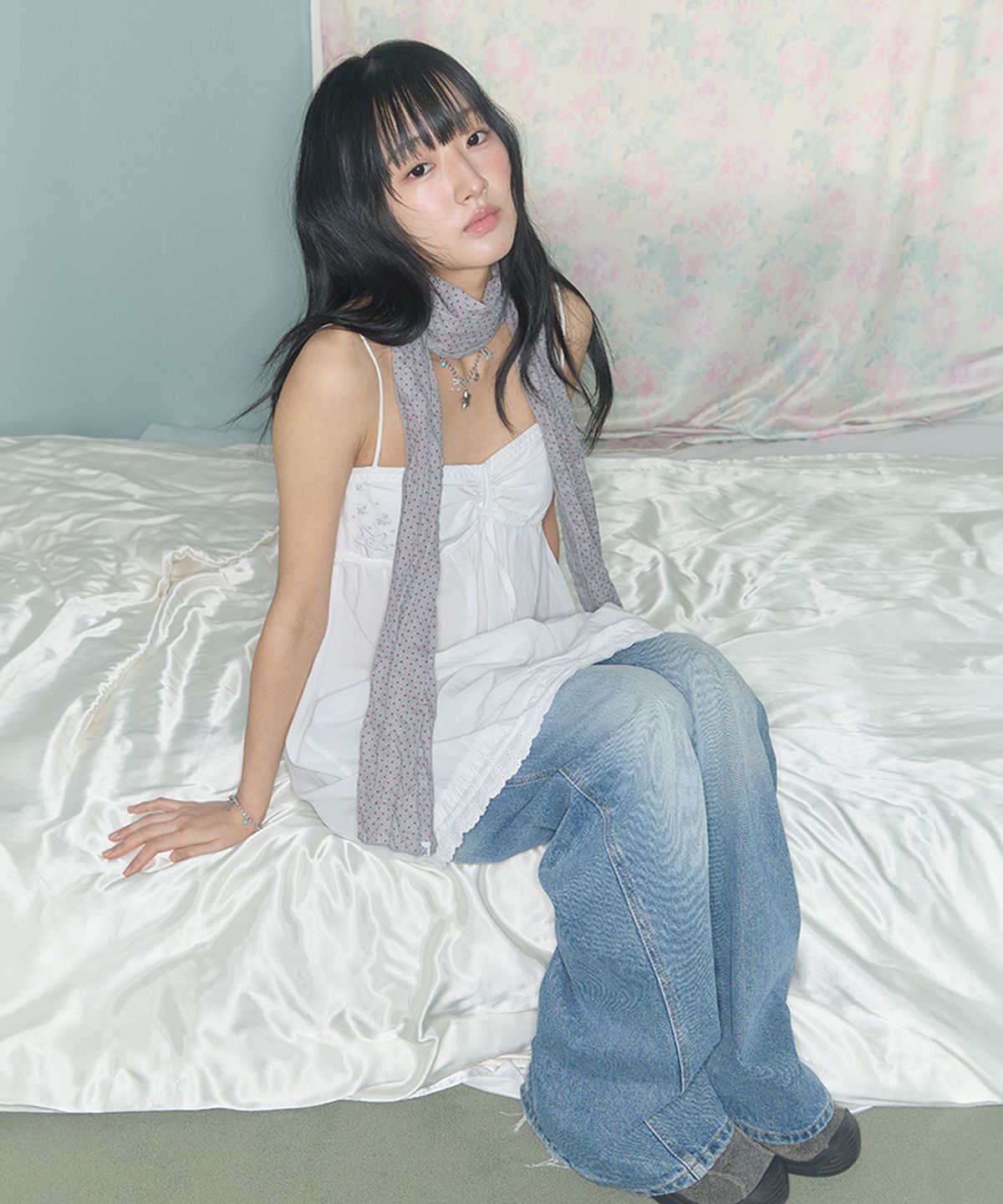 키이비(KIIBI) vintage dot scarf grey