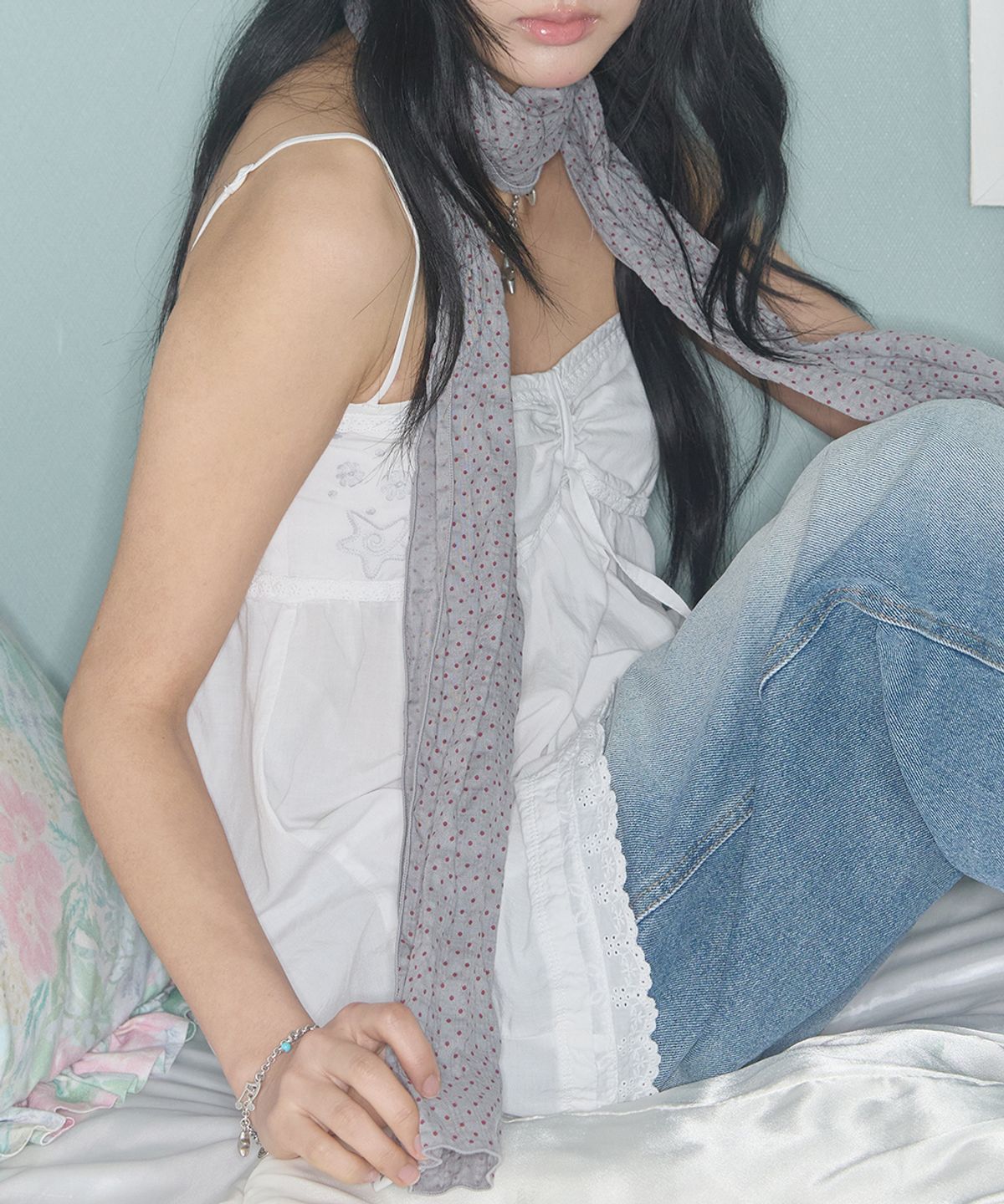 키이비(KIIBI) vintage dot scarf grey