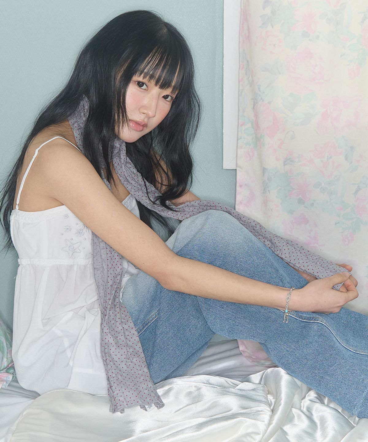 키이비(KIIBI) vintage dot scarf grey