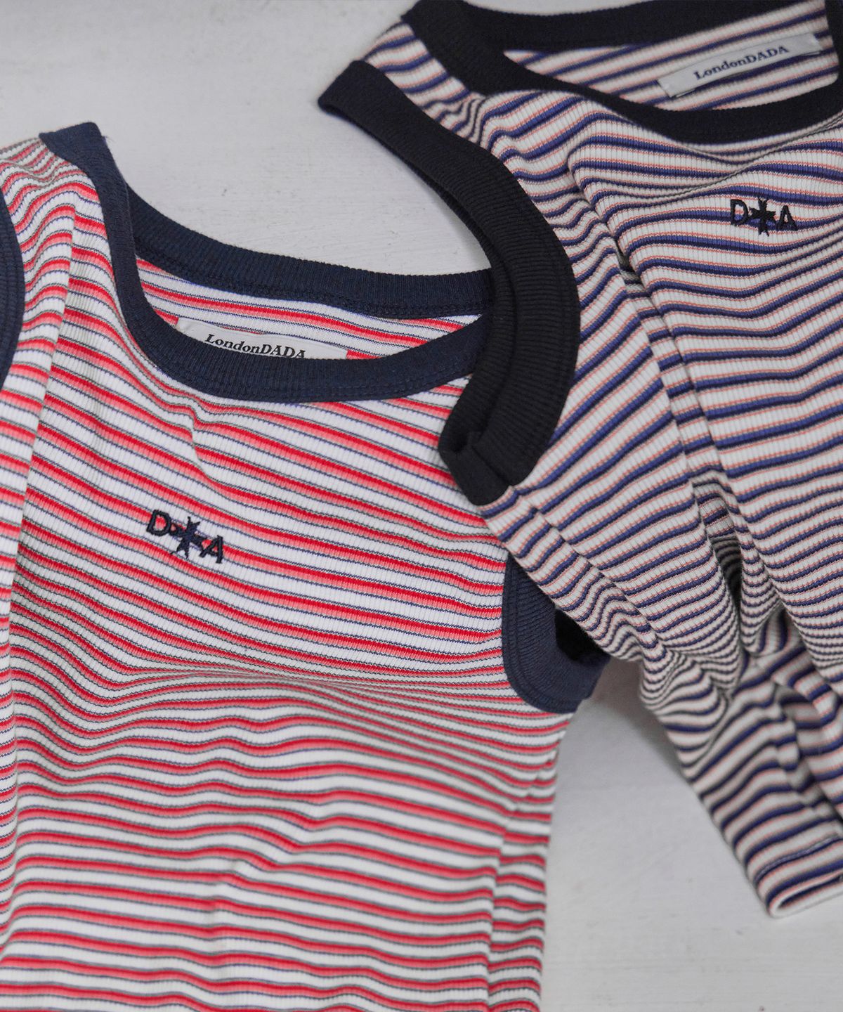 런던다다(LONDONDADA) Stripe Contrast Ribbed Tank Top, RASPBERRY