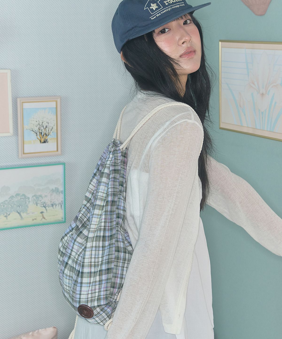 키이비(KIIBI) check pattern gym sack purple